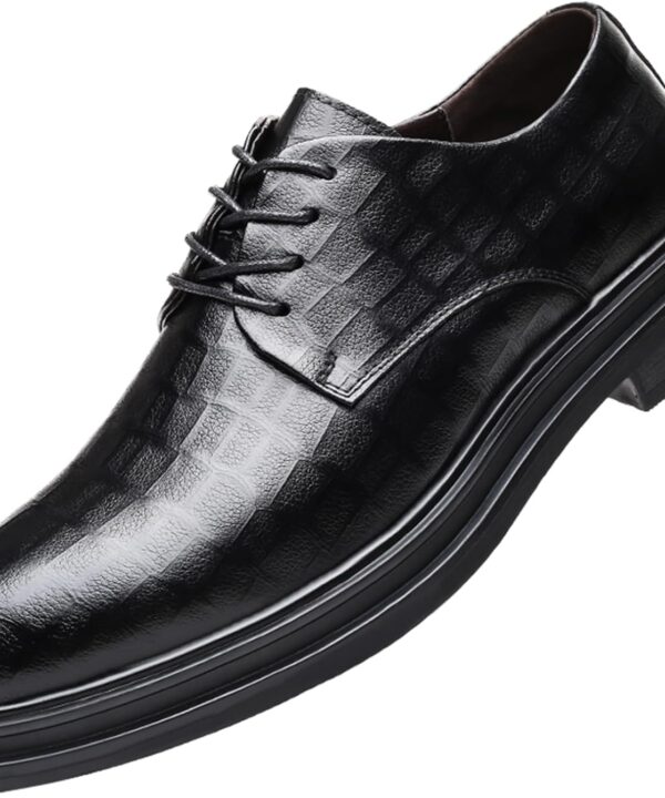 Men's Genuine Leather Lace Up Oxford Dress Shoes Round Toe Low Block Heel Non Slip Rubber Sole Business Formal Wedding Groom Party Work