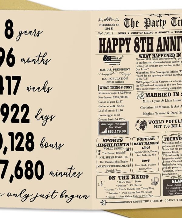 YiKaLus Jumbo 8th Anniversary Card for Him Her, Vintage Bronze Gifts for 8th Anniversary, Happy 8 Years Anniversary Card for Women Men