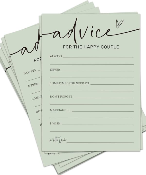 Bridal Shower Games, Advice for the Happy Couple, 25Pcs Minimalist Sage Green Bridal Game Cards, Wedding Shower Games for Guests, Engagement Bachelorette Party Supplies