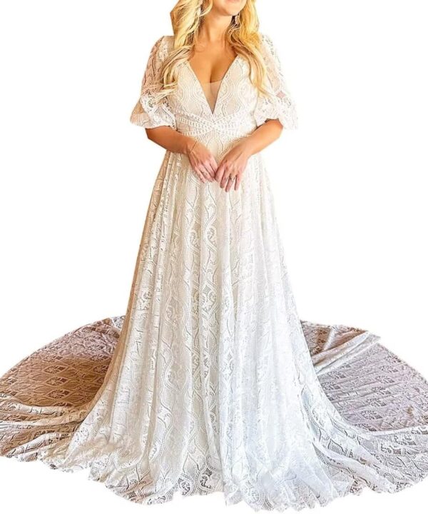 YMFFW A Line Wedding Dresses Boho for Bride Vintage Detachable Sleeves Lace Wedding Gowns Bohemian Bridal Dresses 2025