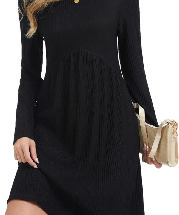Kormei Long Sleeve Dress for Women Crew Neck Empire Waist Tunic Dress with Pockets