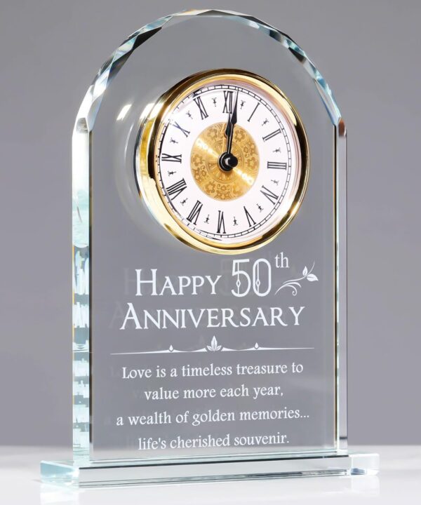 YWHL 50th Wedding Anniversary Quartz Clock Gifts for Parents, 50 Years Golden for Couple, Happy 50th Anniversary Decoration Gift for Her Him (Battery not Included)