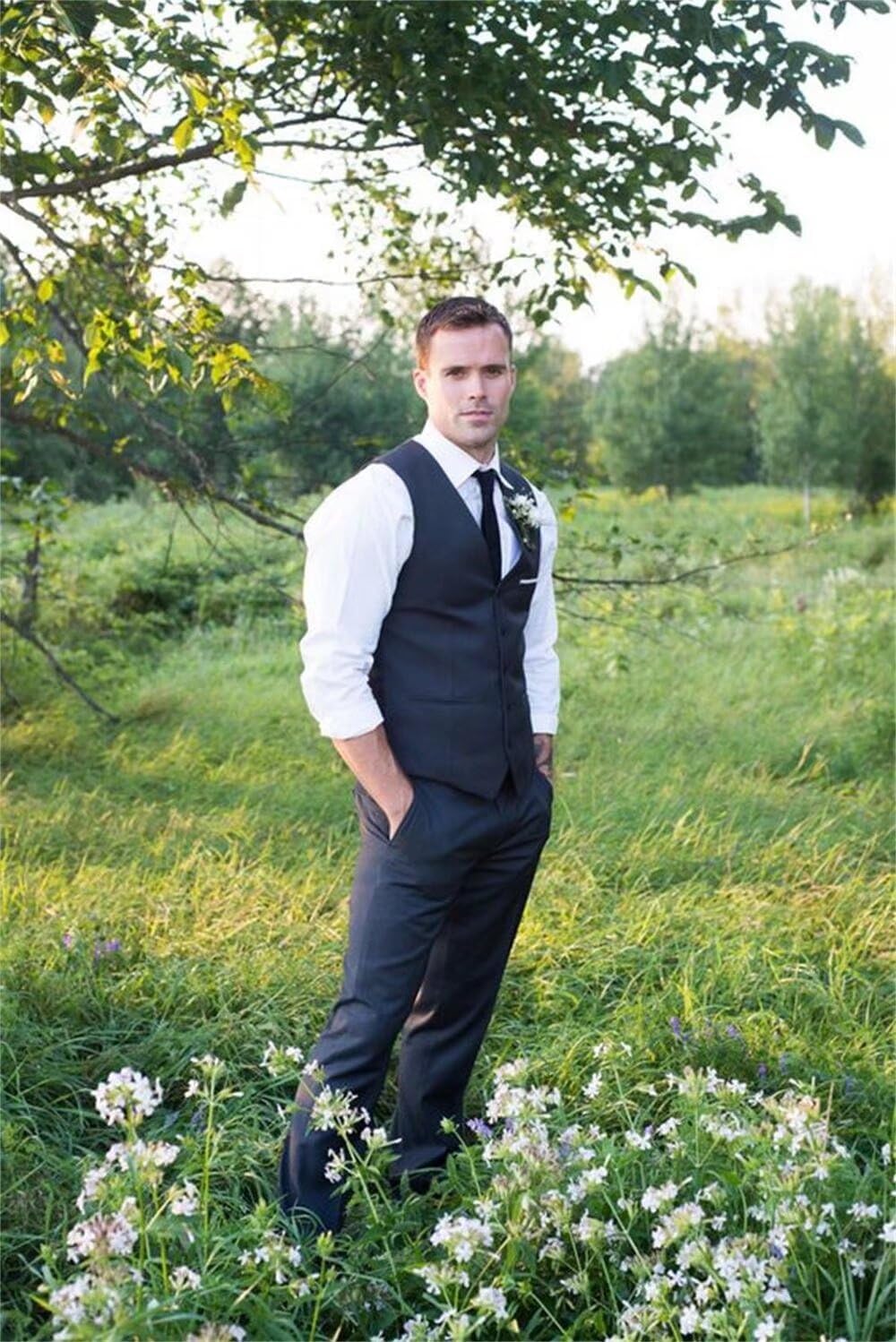 Mens Suit 2 Piece Slim Fit Suit for Men Vest Pants Suit Set for Wedding Groom Formal Business