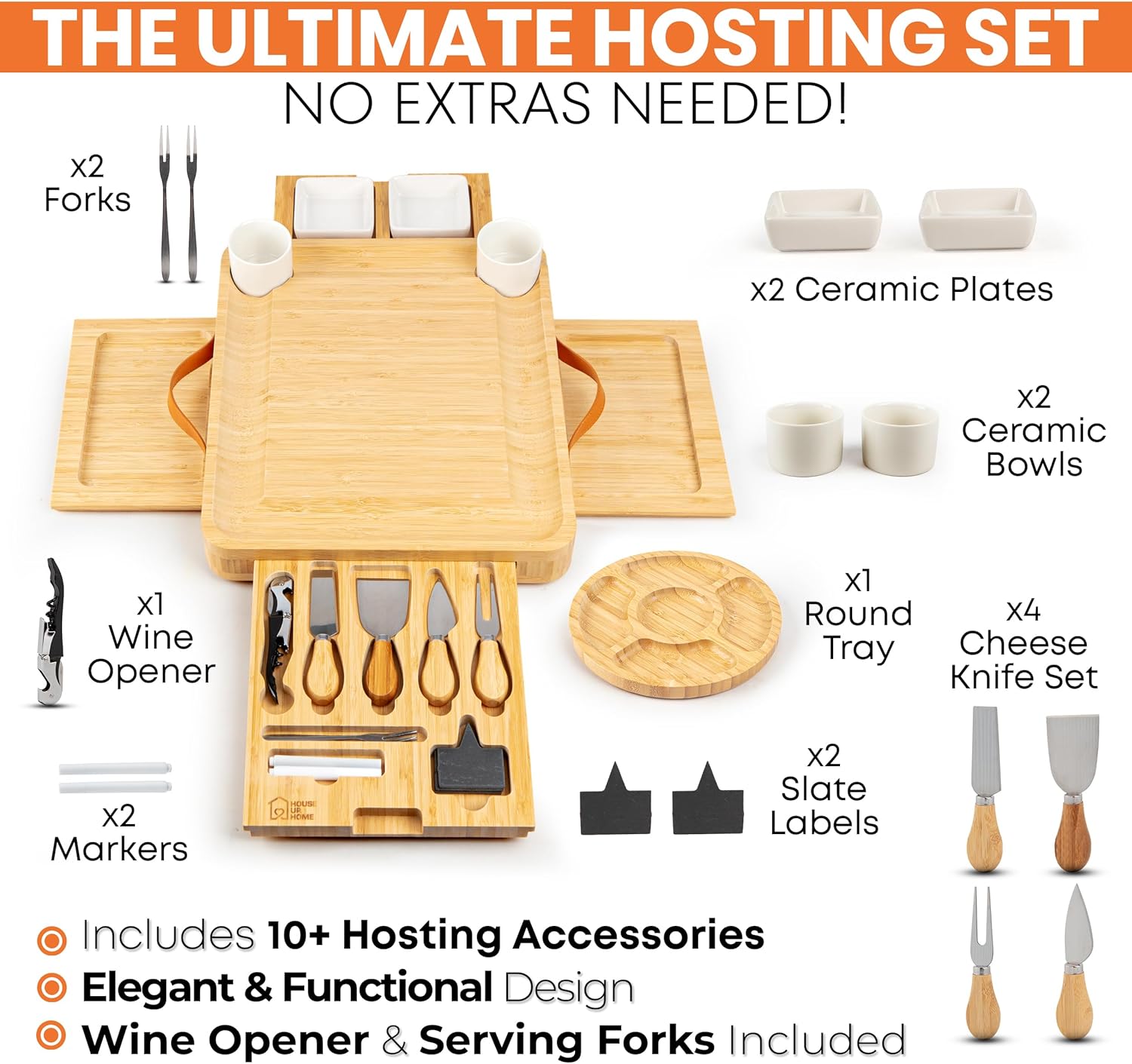 Bamboo Charcuterie Board Set – Large Cheese Platter with Knives & Bowls – Valentines Day Gift for Her, Mom or Girlfriend – Great Wedding, Housewarming & Birthday Gift Idea