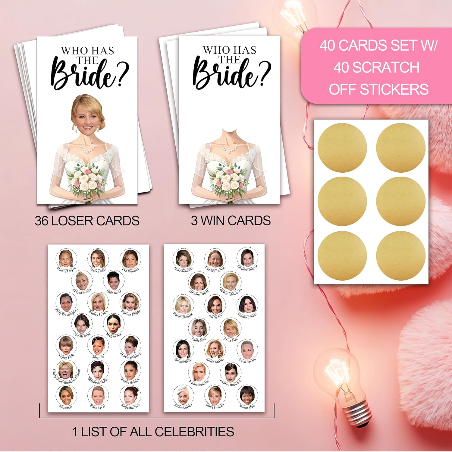 Who Has The Bride Bridal Shower Scratch Off Game, Fun Wedding Shower Game for Guests, Engagement Party, Bachelorette Party, Bride-to-Be Celebration Scratch Off Cards-41packs