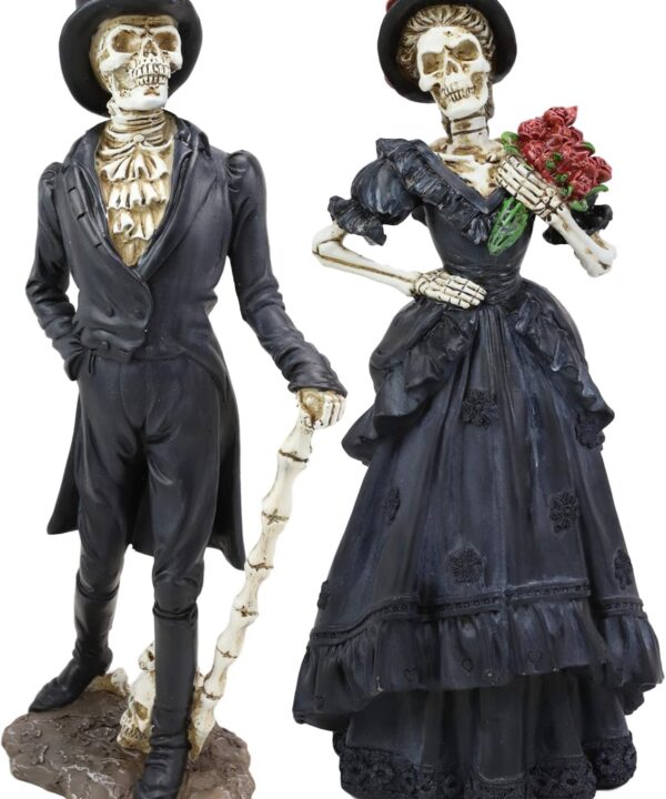 Ebros Gift Day of The Dead DOD Skeleton Lady Bride and Gentleman Groom Couple in Steampunk Black Wedding Attire Figurine Set As Fashion Divas Statues Ossuary Macabre Halloween Skeletons Decor
