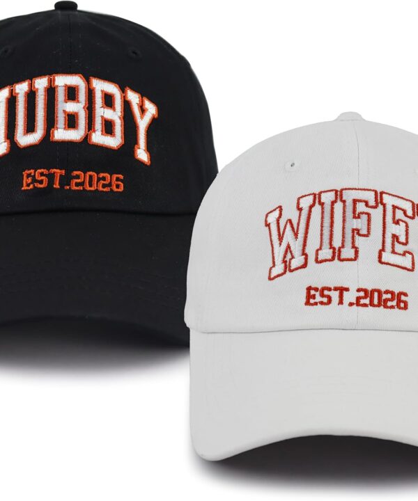 Hubby and Wifey EST 2026 Hat Set, Fiance Fiancee Hats for Couples, Bridal Shower Gifts, Newlywed for Him & Her