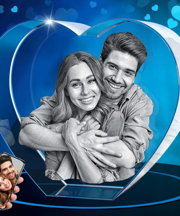 ArtPix 3D Crystal Photo, Valentines Day Personalized Gifts for Women, Wife, Men, Her, Him, Great V-Day Custom Gift with Your Own Photo, Customized Glass 3D Laser Etched Picture Wedding - Heart