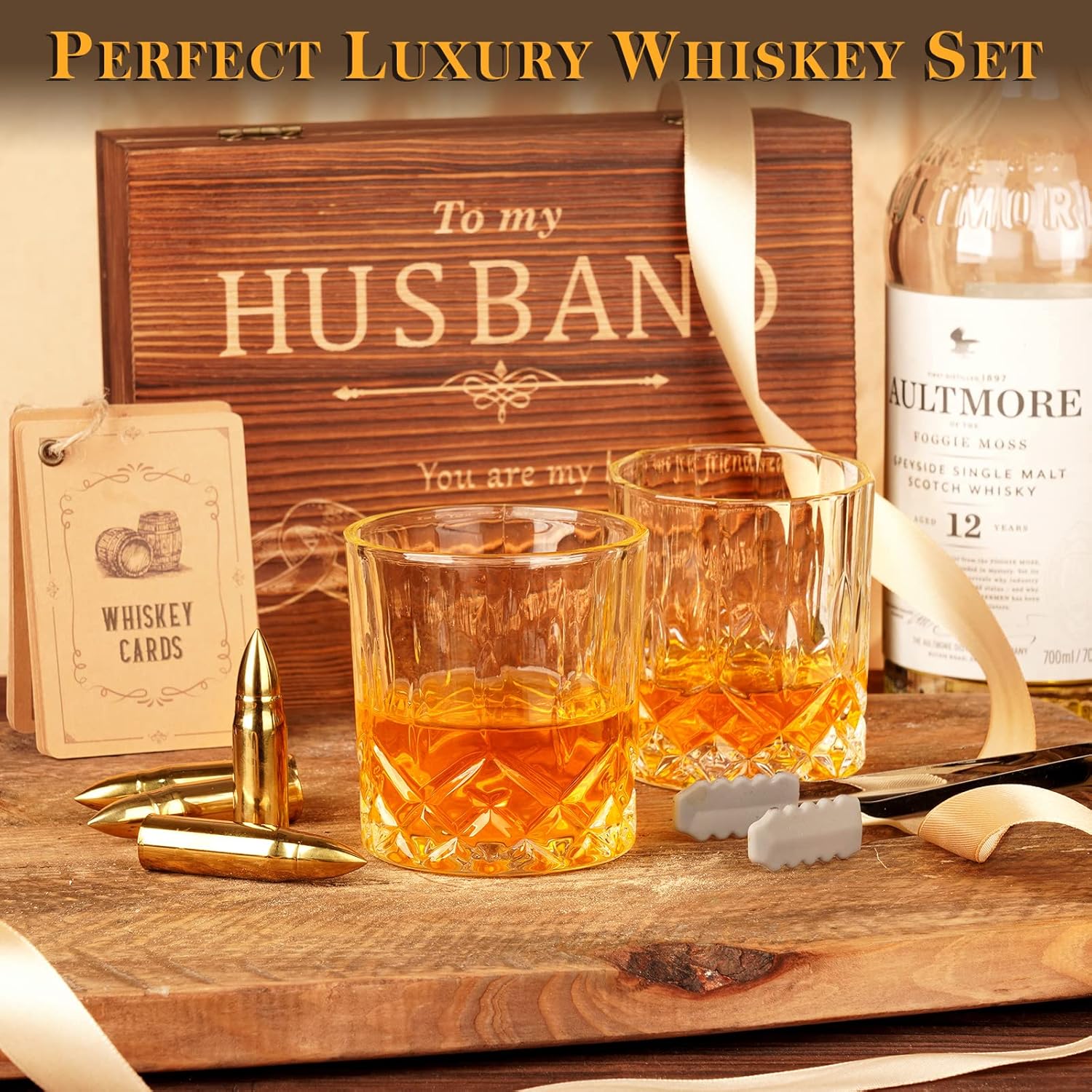 Gifts for Husband Him Men Valentines Day, Reusable Stainless Steel Engraved Whiskey Stones Glasses Set Gifts, Birthday Wedding Gift for Dad Husband Boyfriend Fiance, Cool Bourbon Scotch Set Gifts