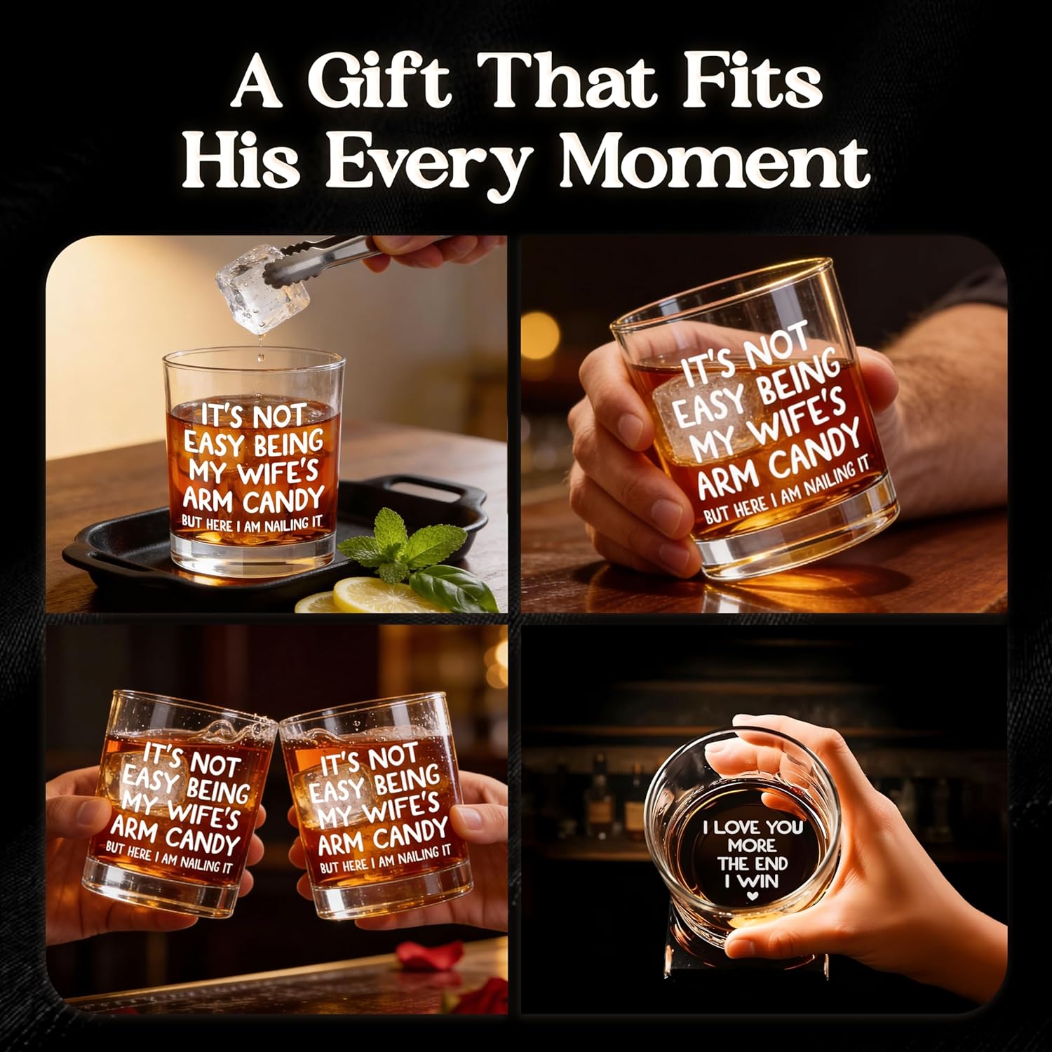 Husband Valentines Day Gifts – 11 oz Engraved Crystal Whiskey Glasses – Anniversary Wedding Gift for Him, Birthday Gifts for Husband from Wife, I Love You Gift for Him Men