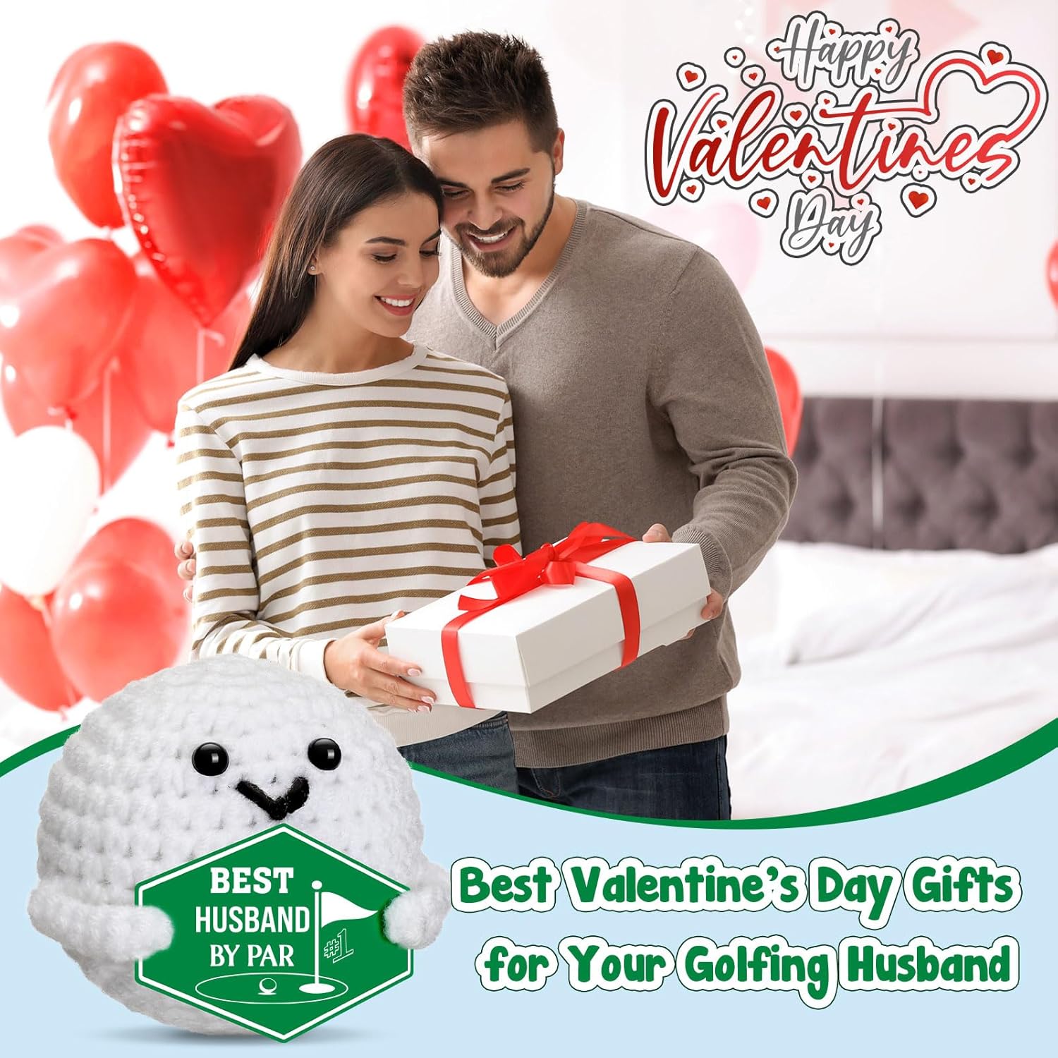 Gifts for Husband Valentines Anniversary – Funny Valentines Day Wedding Birthday Crochet Golf Ball Romantic Present for Husband Him Men Couple Golfer from Wife, Christmas Stocking Stuffers