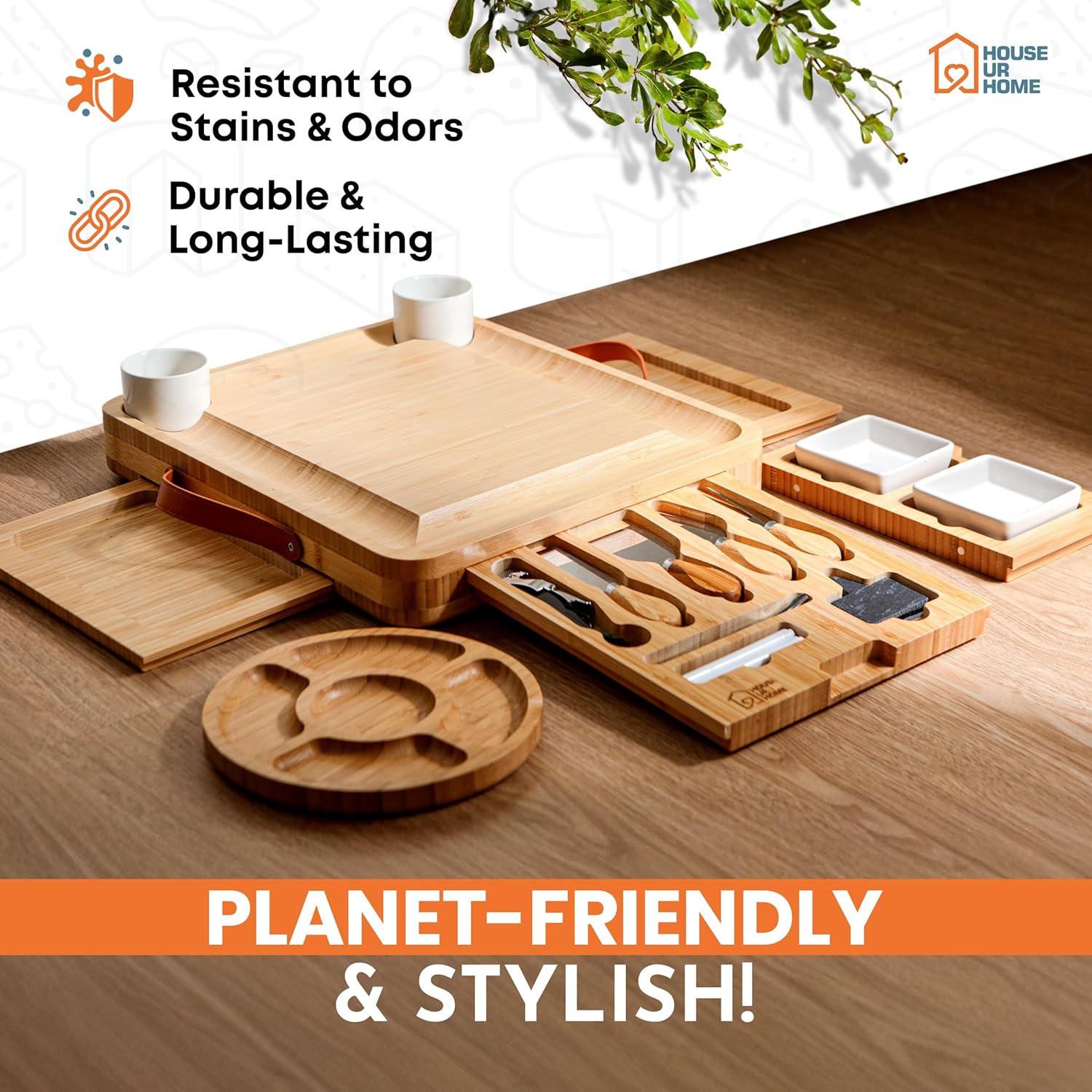 Bamboo Charcuterie Board Set – Large Cheese Platter with Knives & Bowls – Valentines Day Gift for Her, Mom or Girlfriend – Great Wedding, Housewarming & Birthday Gift Idea