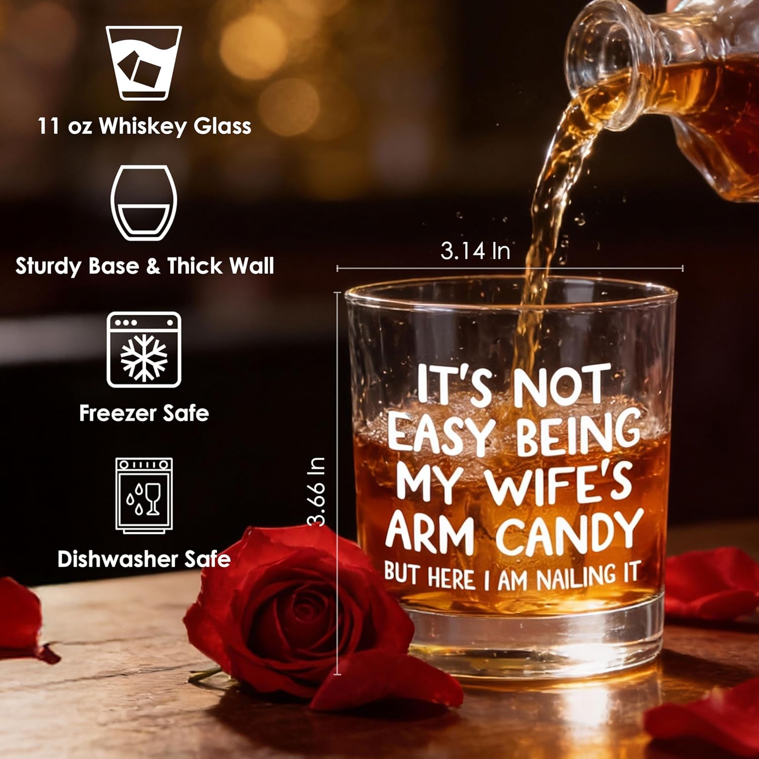 Husband Valentines Day Gifts – 11 oz Engraved Crystal Whiskey Glasses – Anniversary Wedding Gift for Him, Birthday Gifts for Husband from Wife, I Love You Gift for Him Men