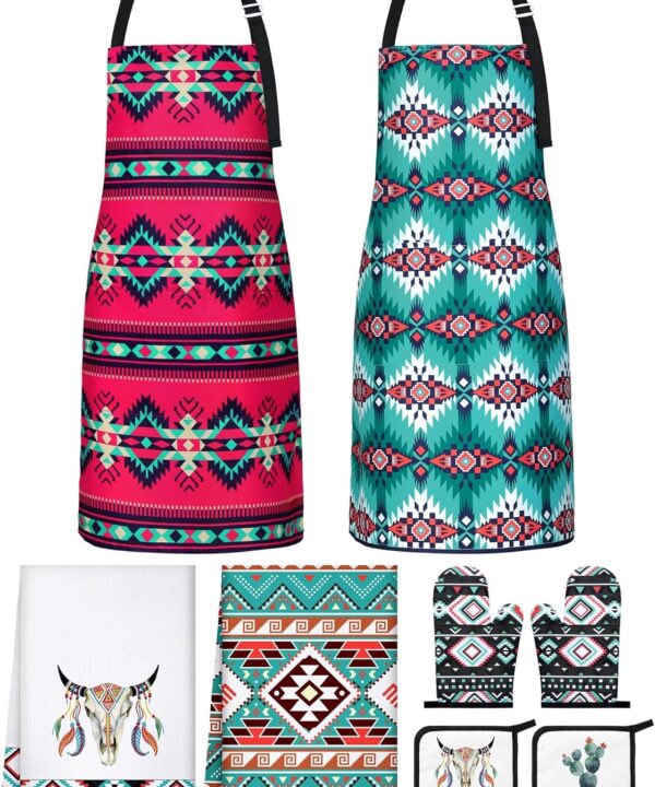 Xtinmee Aztec Southwest Aprons Kitchen Mr and Mrs Aprons Bridal Shower Gifts for Couple Wedding