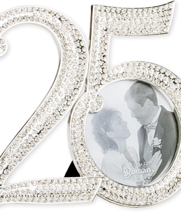 Roman Giftware Inc., Caroline Collection, Wedding & Anniversary, 4.25" H 25TH Rhinestone Frame,Religious, Inspirational, Durable (5x1x4)