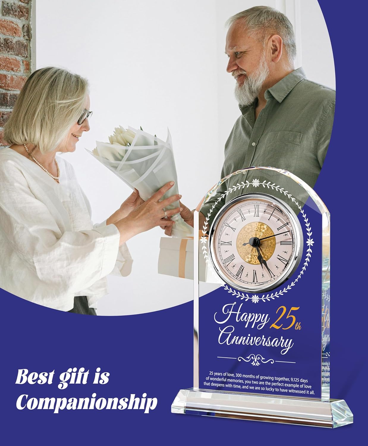 25th Wedding Anniversary Crystal Quartz Clock,25 Years of Marriage Gift,Happy Silver Anniversary Decoration Gift,for Parents,Grandparents,Couple