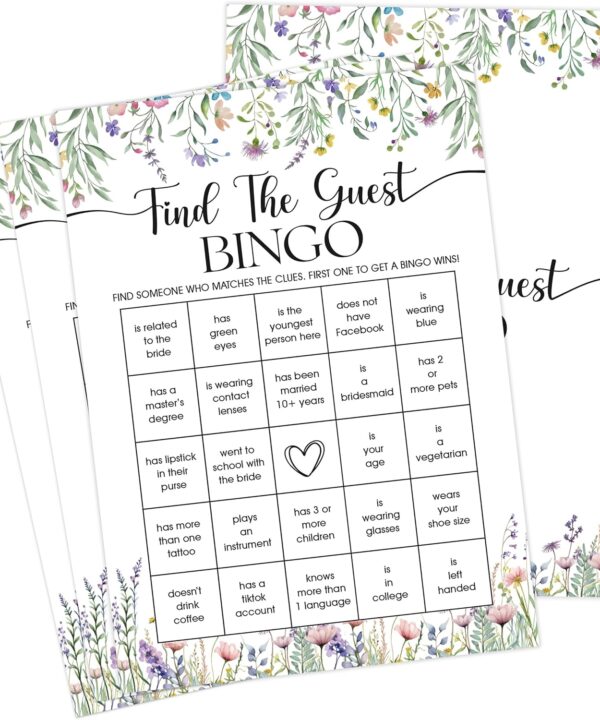 Wildflower Bridal Shower Games, Boho Flowers Find The Guest Bingo Game for 30 Guests with Game Cards, Bridal Shower Decor, Wedding Decorations Supplies (27)