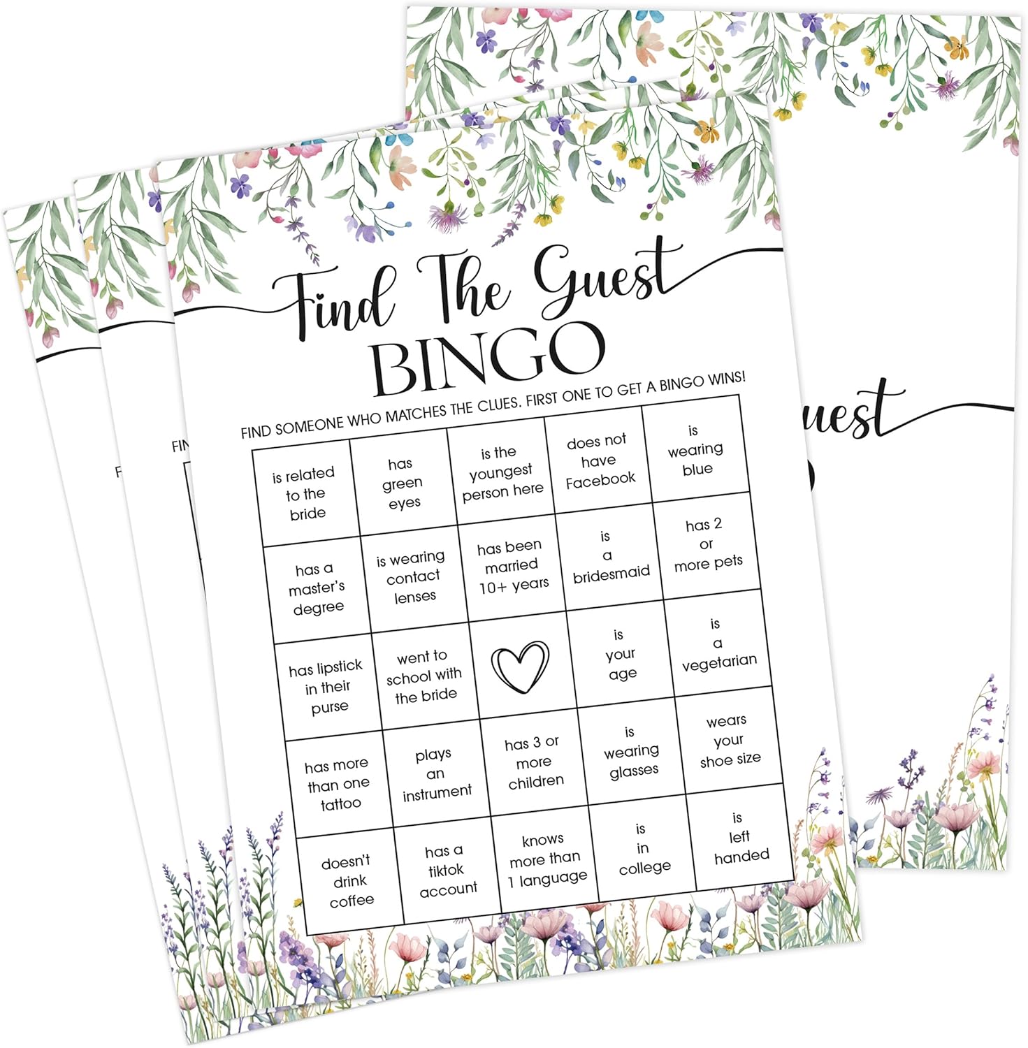 Wildflower Bridal Shower Games, Boho Flowers Find The Guest Bingo Game for 30 Guests with Game Cards, Bridal Shower Decor, Wedding Decorations Supplies (27)