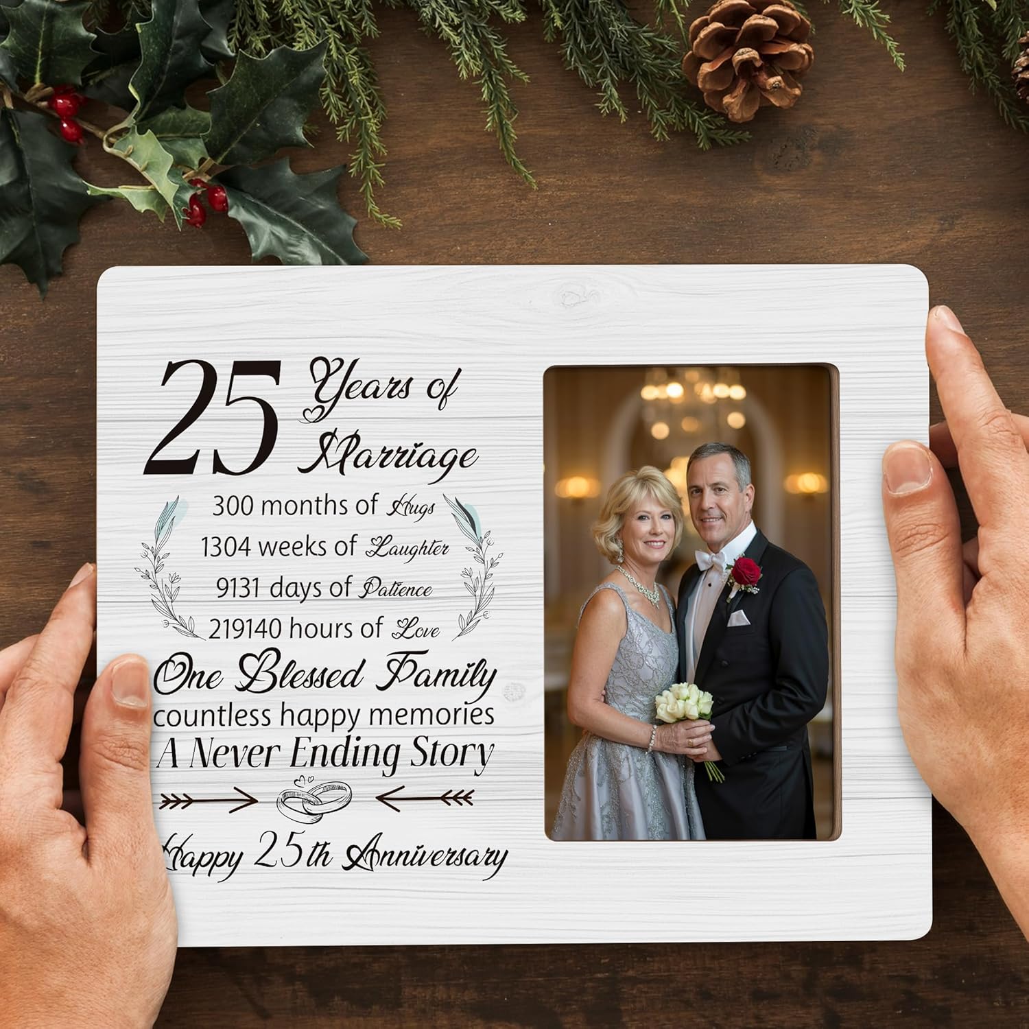 25th Anniversary Picture Frame Gifts for Couple, Silver Wedding Anniversary for Parents Gift, Fits 4×6 Photo