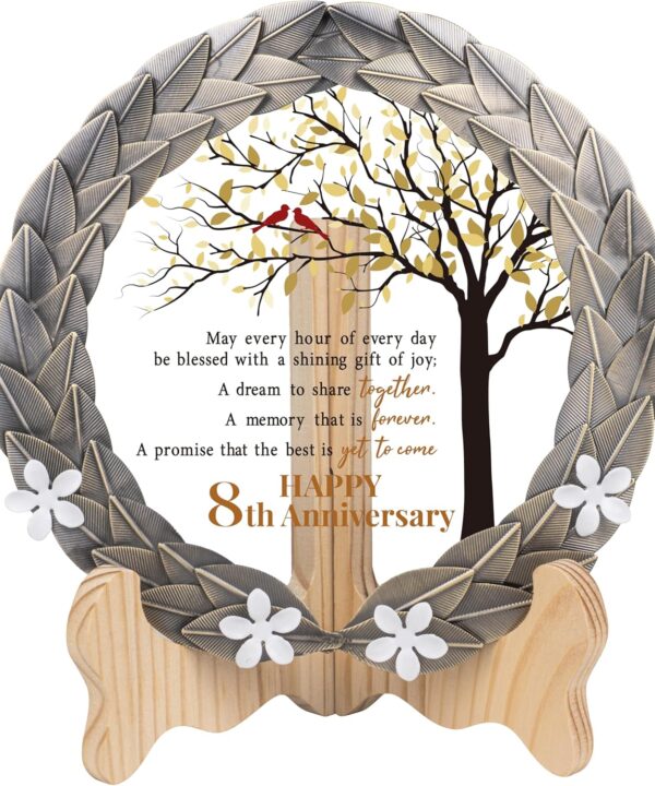 8th Anniversary Wedding Gifts Crystal Plate with Bronze Leaf Wreath - 8 Years Anniversary Wedding Unique Gifts Ideas for Parents Couple - Cardinal Style