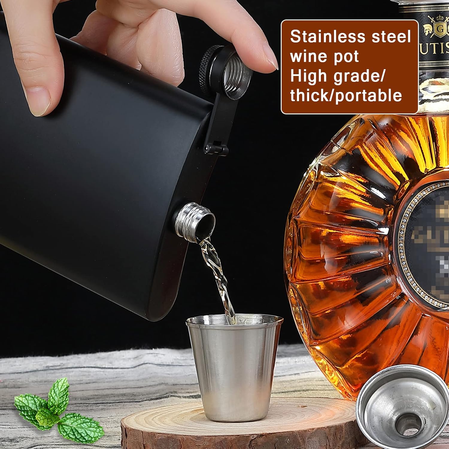8 pcs Flask for Liquor for Men Matte Black 8Oz Stainless Steel Leak Proof with 8 Wine Glass 8 pcs Funnel Used for Gift, Camping, Outdoor Activity, Groomsman Bridesmaid Wedding Party