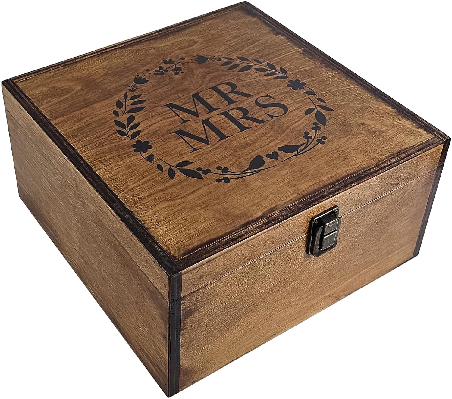 Large Mr and Mrs Wooden Wedding Keepsake Box for Couples, 10"x10"x5" Wooden Memory Box with Lid, Wedding Gift Box for Bride and Groom, Bridal Shower, Anniversary Valentines Gift Ideas