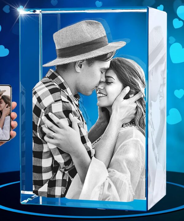 ArtPix 3D Crystal Photo, Valentines Day Personalized Gifts for Women, Wife, Men, Her, Him, Great V-Day Custom Gift With Your Own Photo, Customized Glass 3D Laser Etched Picture Wedding