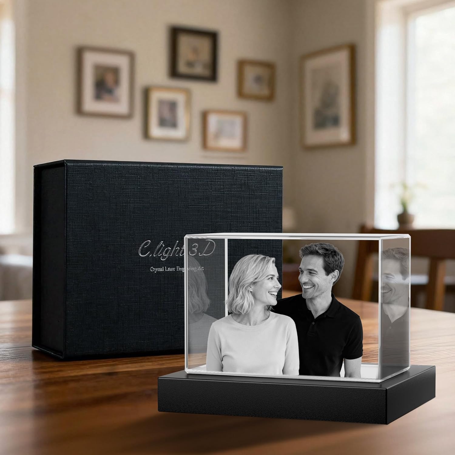 3D Crystal Photo Personalized, Custom Laser Engraved Crystal Picture for Couples, for Wife Husband, Memorial Keepsake & Home Decor
