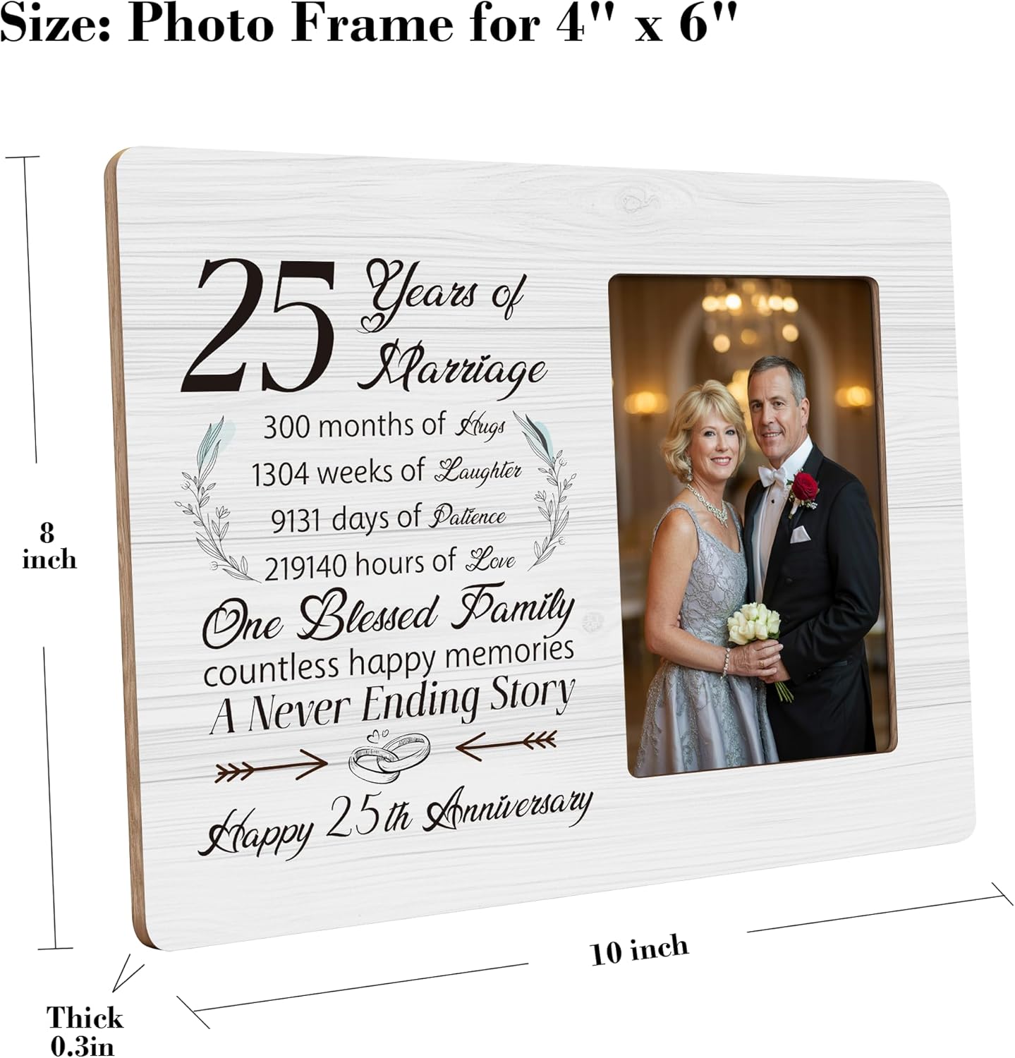 25th Anniversary Picture Frame Gifts for Couple, Silver Wedding Anniversary for Parents Gift, Fits 4×6 Photo