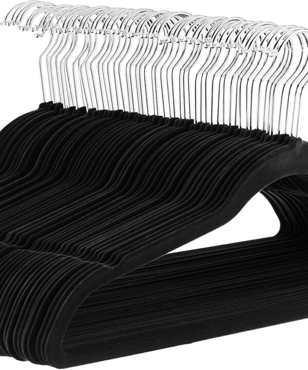 Amazon Basics Slim, Velvet, Non-Slip Suit Clothes Hangers, Pack of 50, Black