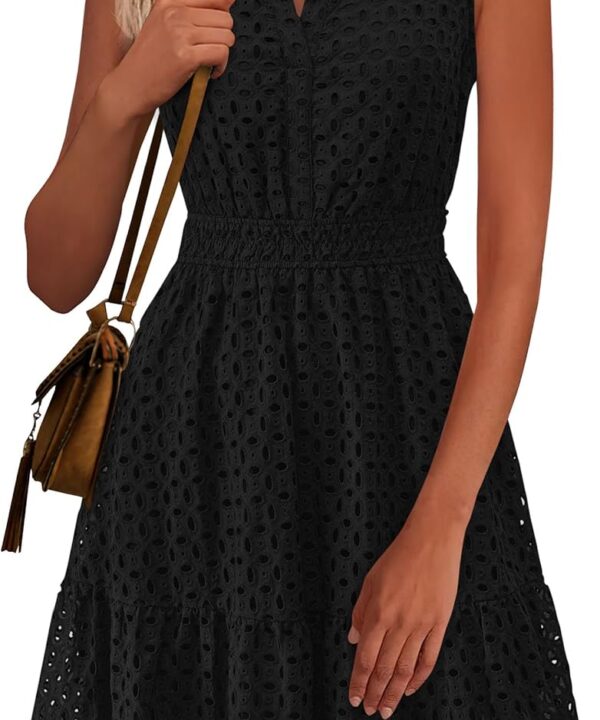 PRETTYGARDEN Women's Summer Dresses 2026 Sleeveless V Neck Eyelet Hollow Out Swing A Line Beach Vacation Sun Dress