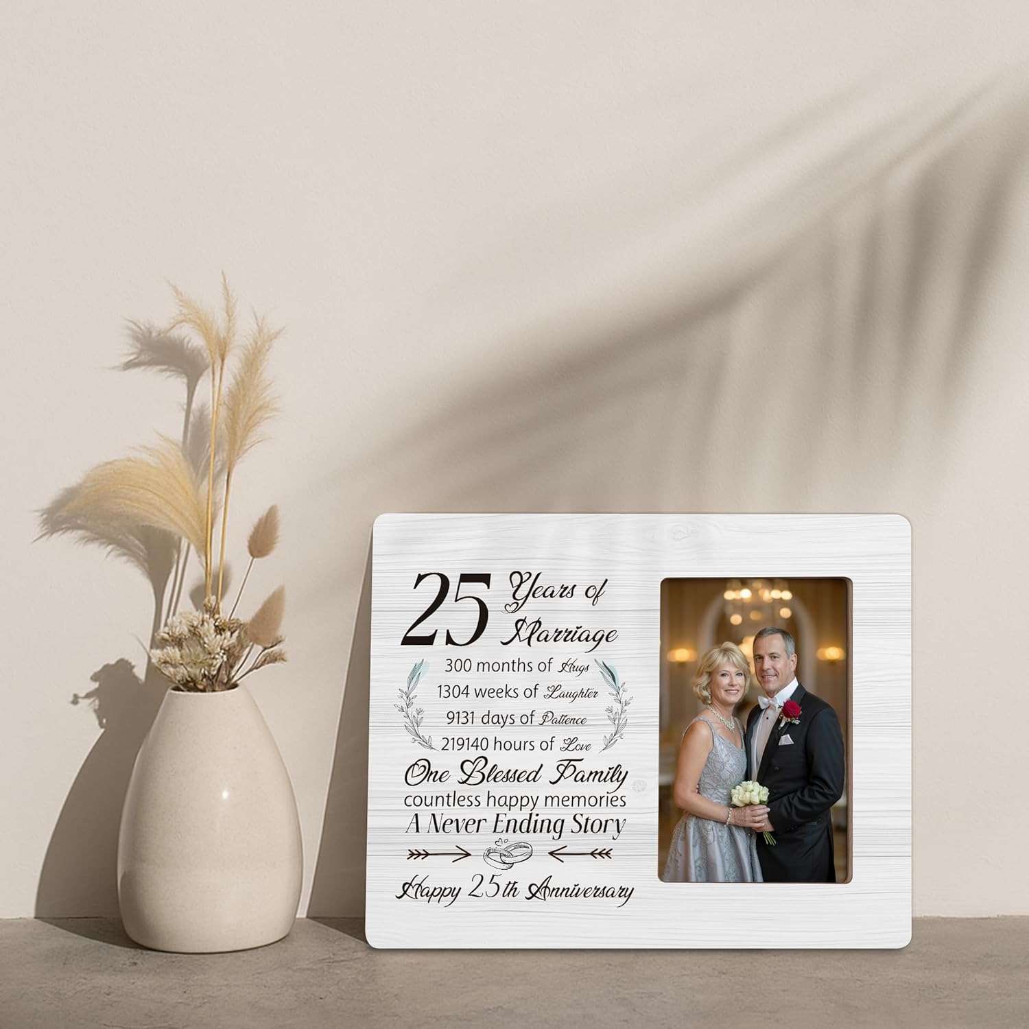 25th Anniversary Picture Frame Gifts for Couple, Silver Wedding Anniversary for Parents Gift, Fits 4×6 Photo
