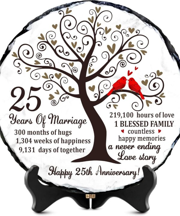 25th Wedding Anniversary Slate Sign  Silver Anniversary Wedding Gifts for Parents, Grandparents or Couple  Elegant 5.9 Inches Plaque  25 Years of Marriage Celebration Decoration
