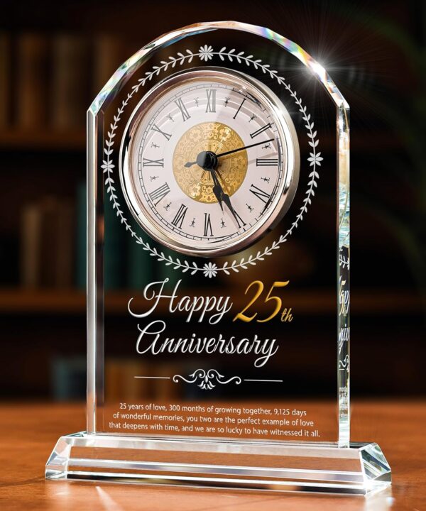 25th Wedding Anniversary Crystal Quartz Clock,25 Years of Marriage Gift,Happy Silver Anniversary Decoration Gift,for Parents,Grandparents,Couple