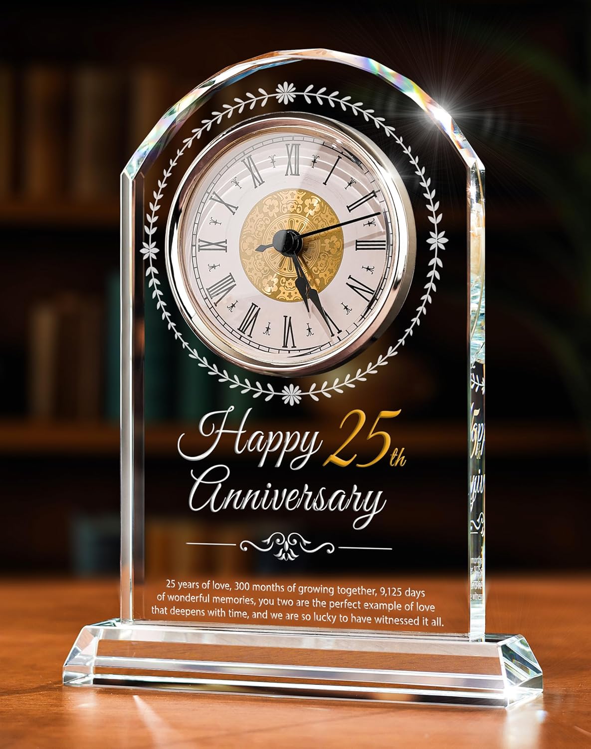 25th Wedding Anniversary Crystal Quartz Clock,25 Years of Marriage Gift,Happy Silver Anniversary Decoration Gift,for Parents,Grandparents,Couple