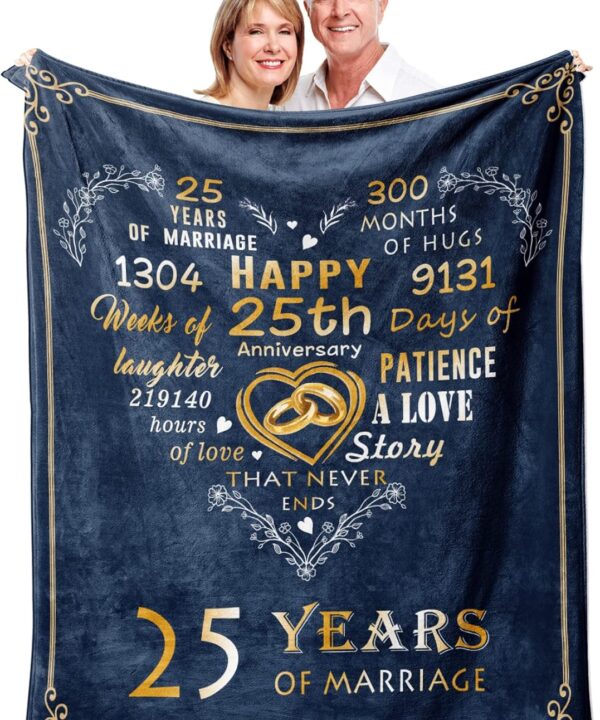 Mosslink Gifts for 25th Anniversary Blanket, 25th Silver Wedding Anniversary Couple Gifts for Dad Mom Parents Friends, 25 Years of Marriage Throw Blankets for Husband Wife Her Him 50"x60"