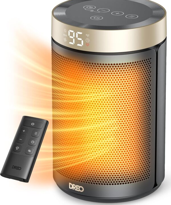 DREO Space Heater, Portable Electric Heaters for Indoor Use with Thermostat and Remote, 2024 Upgraded, Digital Display, 12H Timer, 5 Mode, 1500W PTC Ceramic Fast Safety Heat for Office Bedroom Home