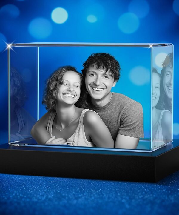 3D Crystal Photo Personalized, Custom Laser Engraved Crystal Picture for Couples, for Wife Husband, Memorial Keepsake & Home Decor