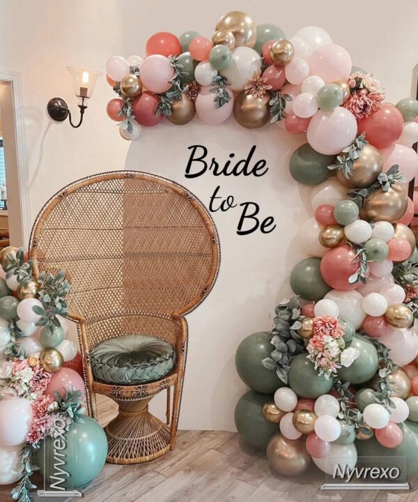 Bridal Shower Balloon Arch Garland Kit, 139pcs Sage Green Retro Dusty Pink Metallic Gold Balloons for Bachelorette Bride To Be Wedding Birthday Party Decorations