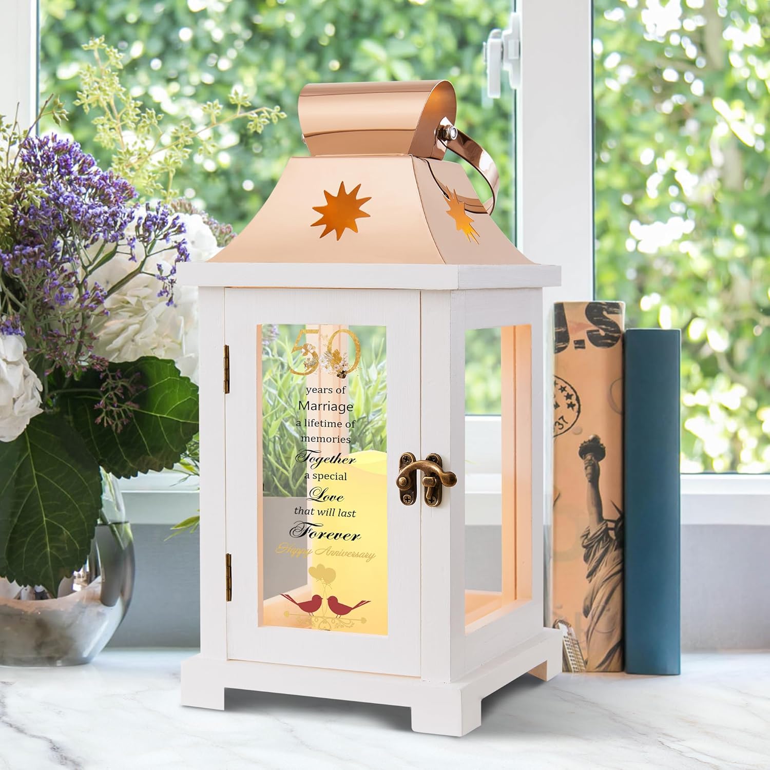 WOODEXPE 50th Anniversary Lantern, Best Golden Wedding Gifts for Couple, Parents, Wife, Husband