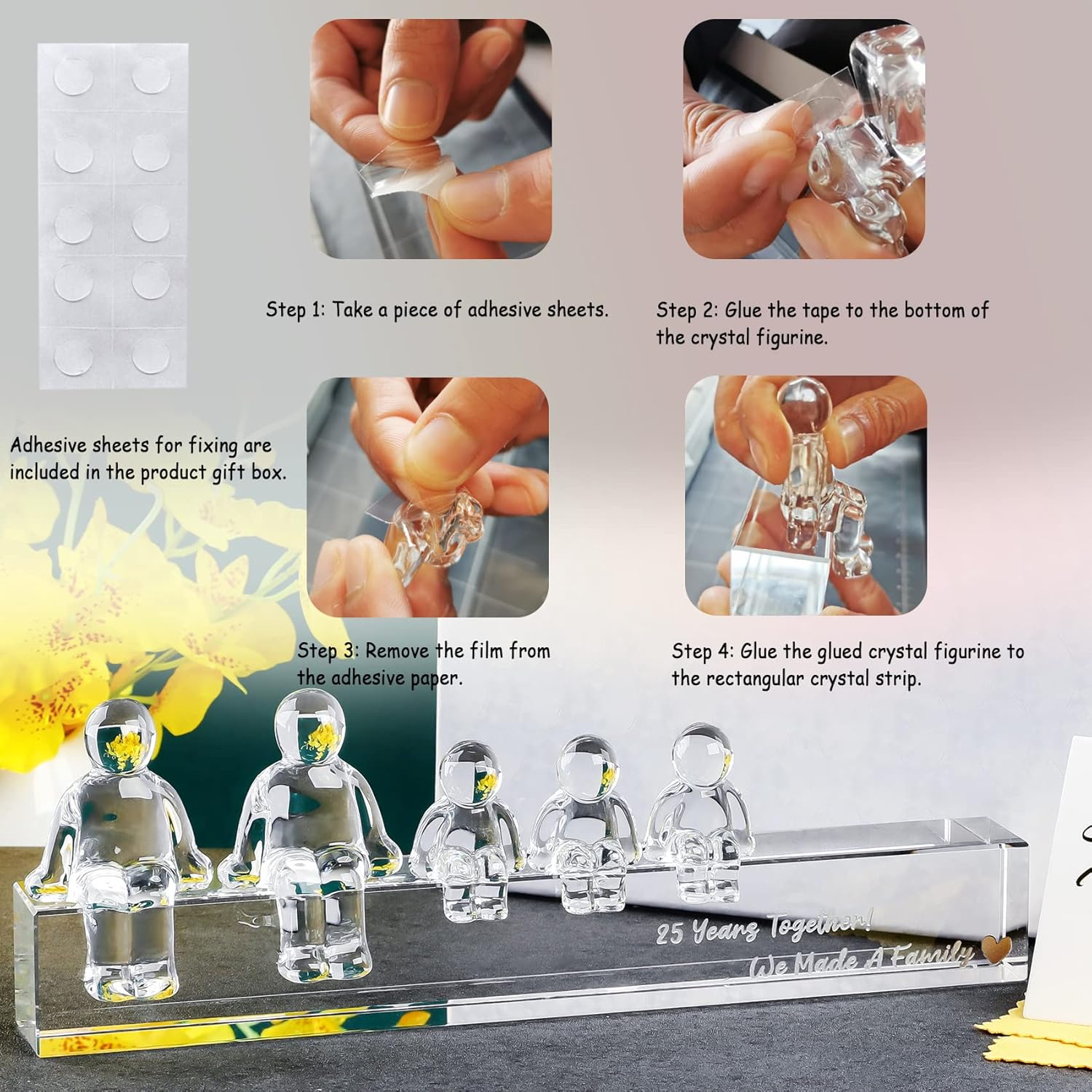 25th Silver Wedding Anniversary Crystal Gifts for Her Wife, 25 Years Together We Made A Family Glass Decoration Keepsake for Parents (2 Children)