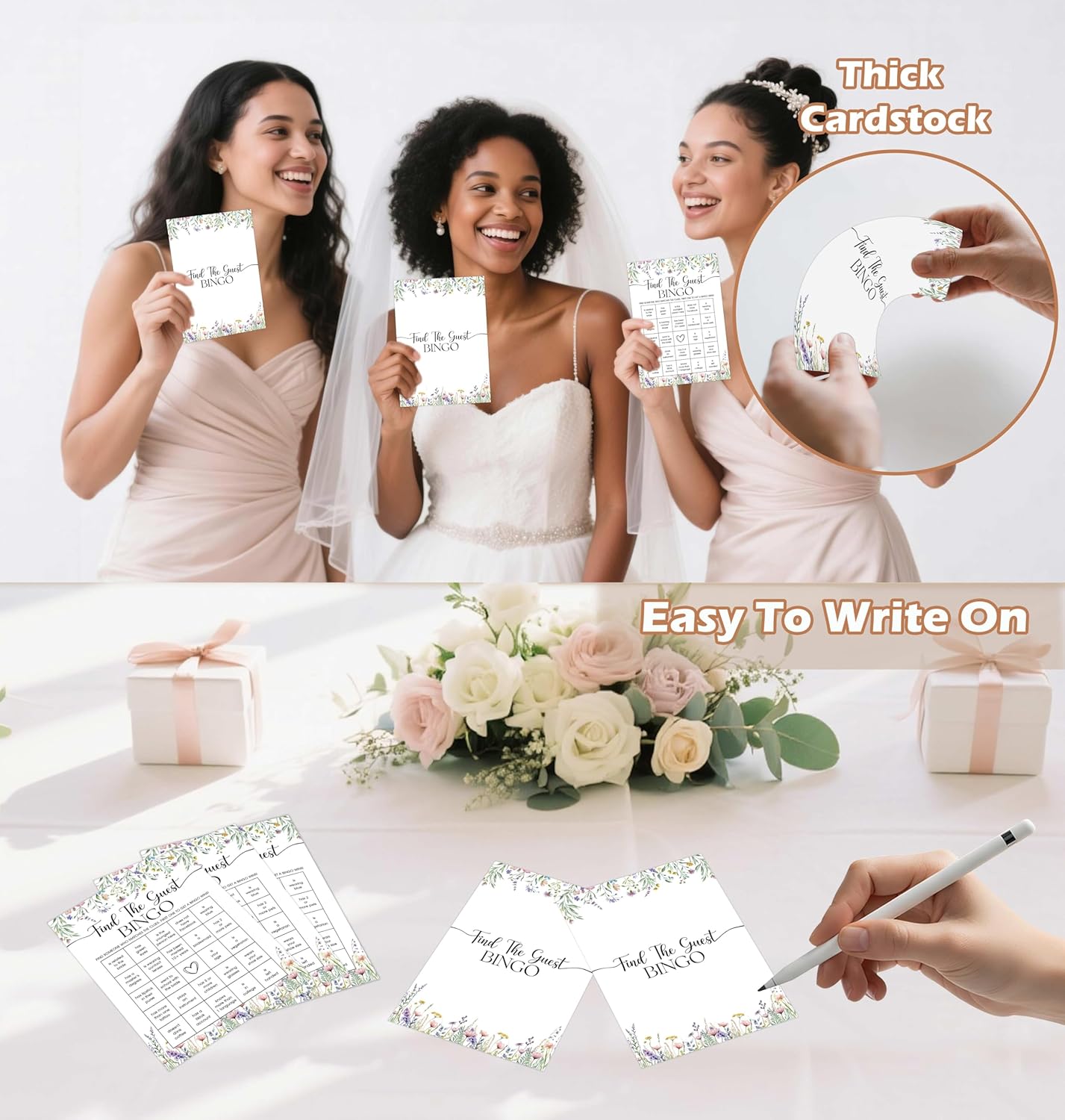 Wildflower Bridal Shower Games, Boho Flowers Find The Guest Bingo Game for 30 Guests with Game Cards, Bridal Shower Decor, Wedding Decorations Supplies (27)