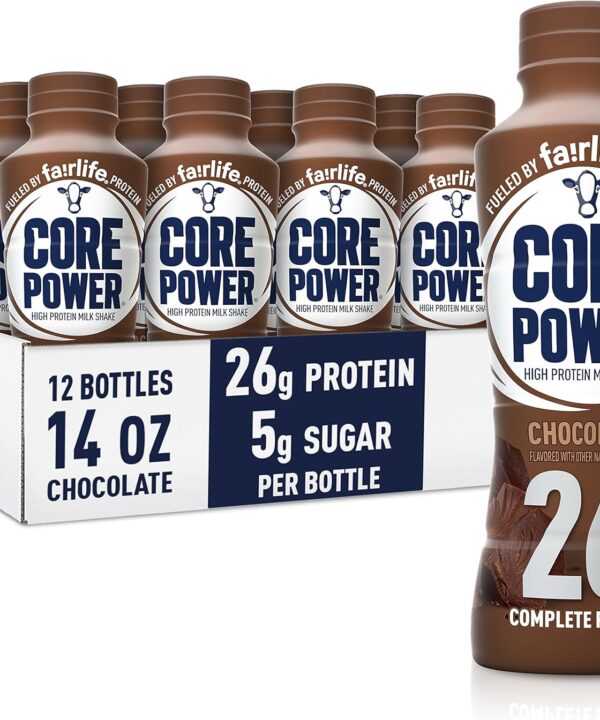 Core Power Protein Shake, Chocolate, 26g Bottle, 14oz, 12 Pack