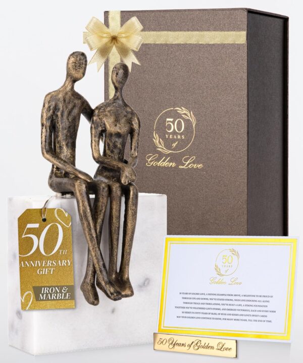 50th Wedding Anniversary Couple Gifts - Iron and Marble Sculpture - Gifts for 50th Wedding Anniversary for Parents or Friends - Includes Present Box, Engraved Plaque and Poem Card