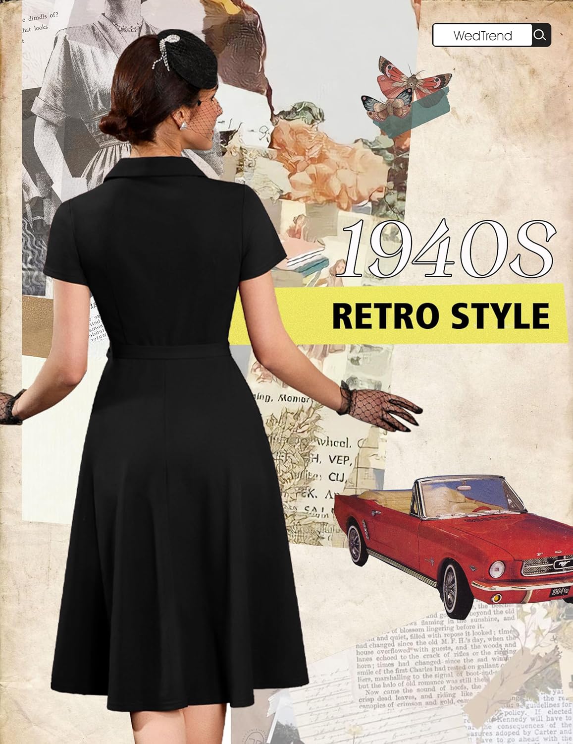 Wedtrend Womens Vintage Tea Dress, Short Sleeve Cocktail Party Dress Work Church Casual Dress