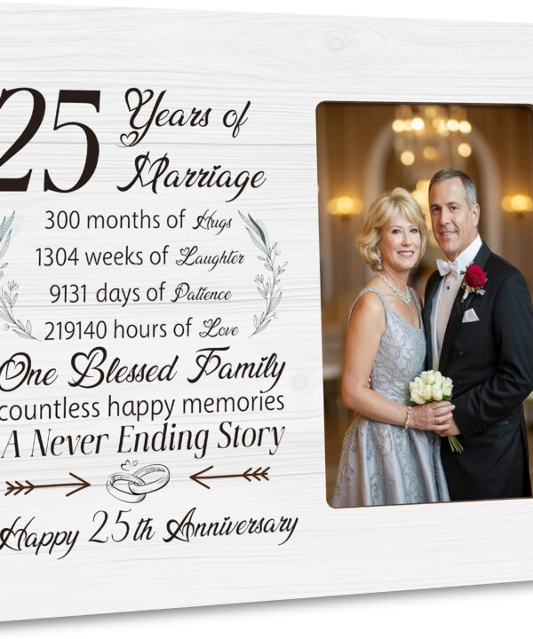 25th Anniversary Picture Frame Gifts for Couple, Silver Wedding Anniversary for Parents Gift, Fits 4x6 Photo