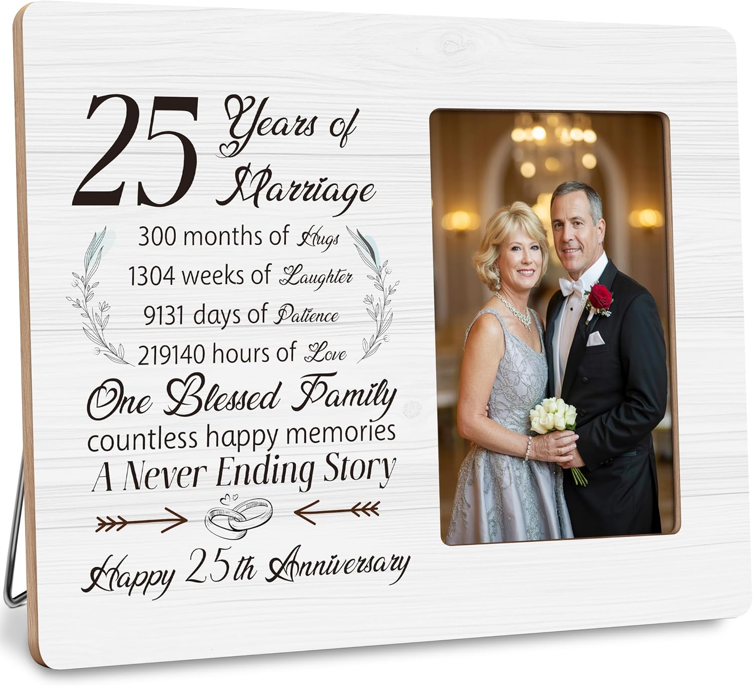 25th Anniversary Picture Frame Gifts for Couple, Silver Wedding Anniversary for Parents Gift, Fits 4x6 Photo