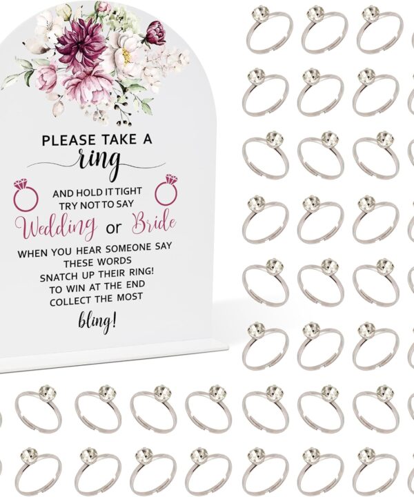 Flowers Bridal Shower Decorations, Wedding Shower Games, Popular Bridal Shower Game, Put A Ring On It Game, 1 Sign And 50 Rings(dsxn05)