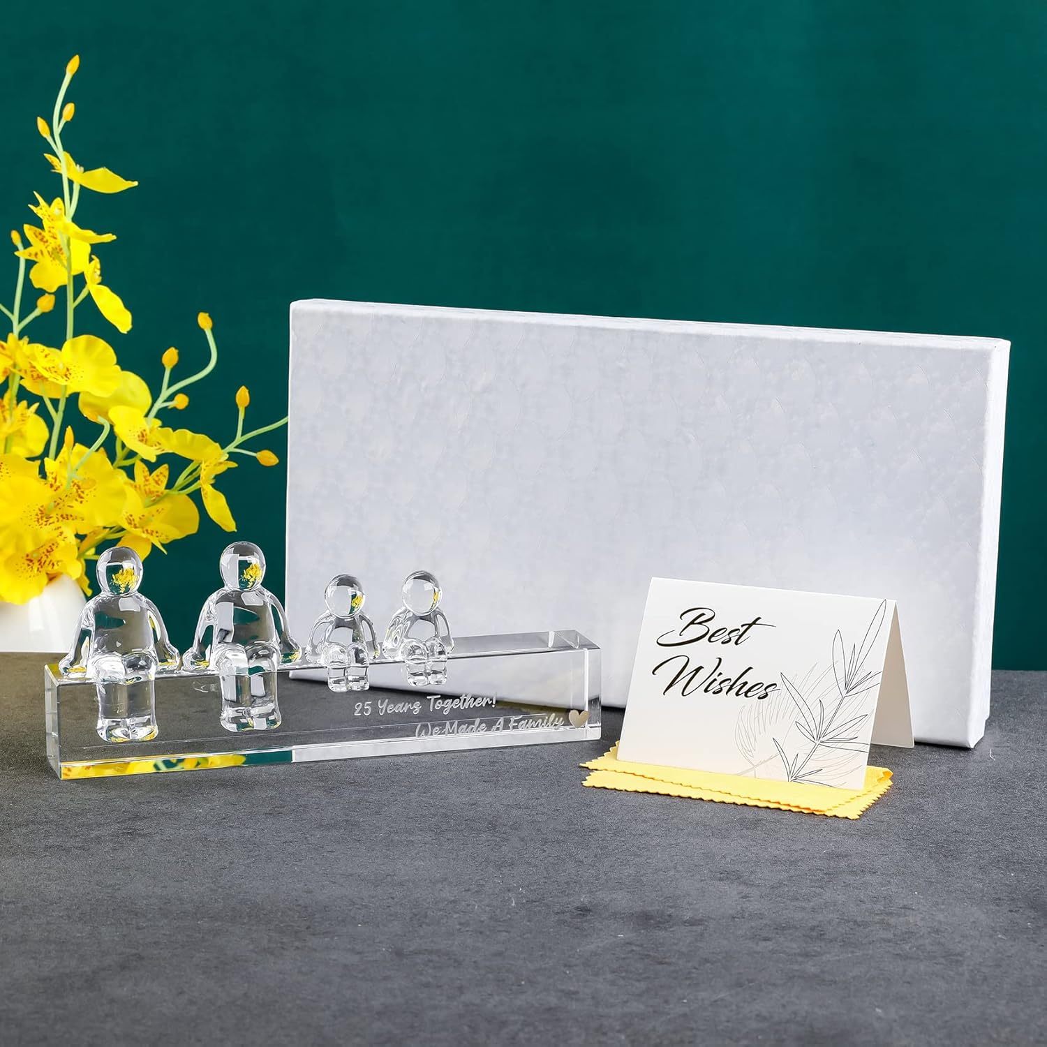 25th Silver Wedding Anniversary Crystal Gifts for Her Wife, 25 Years Together We Made A Family Glass Decoration Keepsake for Parents (2 Children)