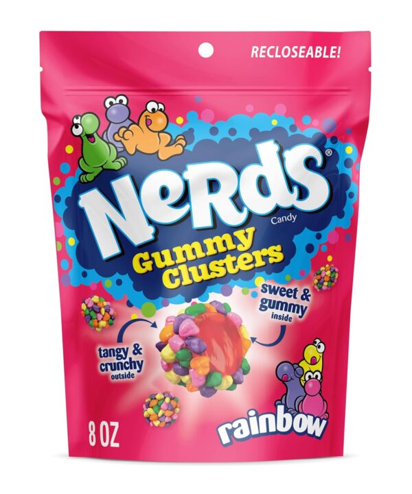 NERDS Gummy Clusters Candy, Rainbow, Crunchy and Gummy, 8 oz